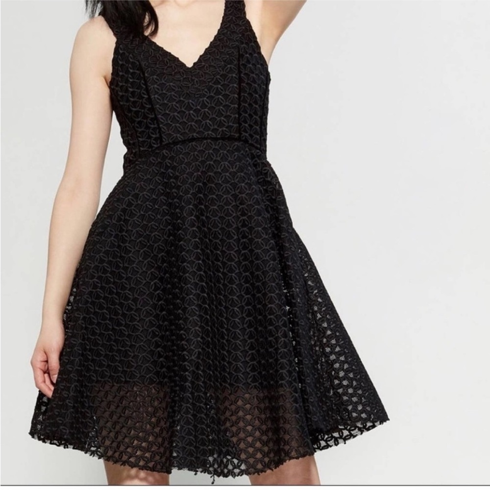 Maje Black Ringo Basket Weave Lace Fit Flare Dress Robe En Maille Bas Black